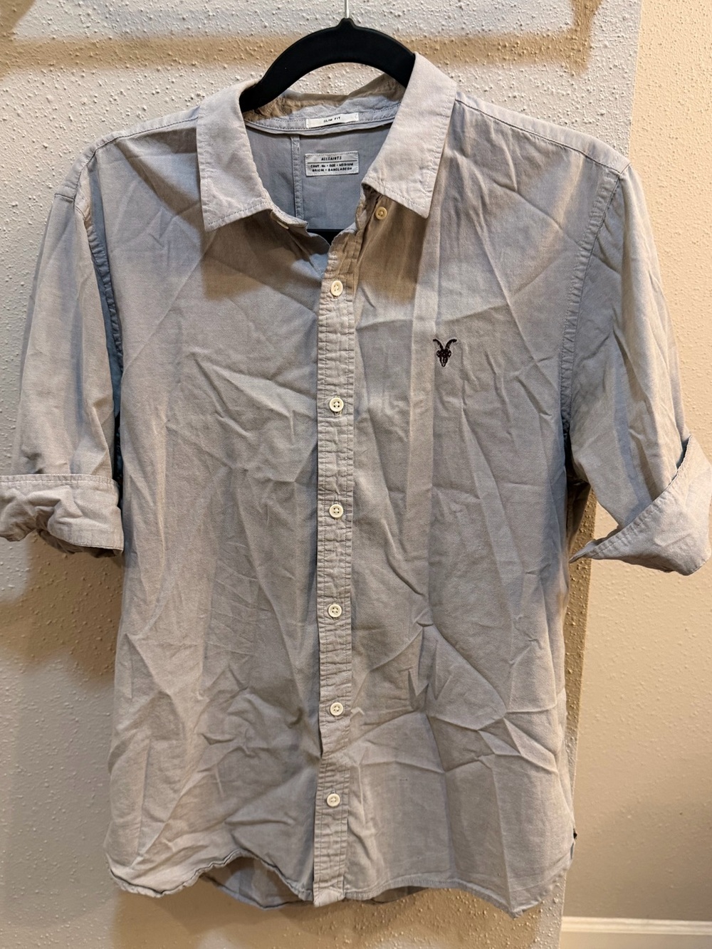AllSaints Light Gray Casual Button-Down Shirt